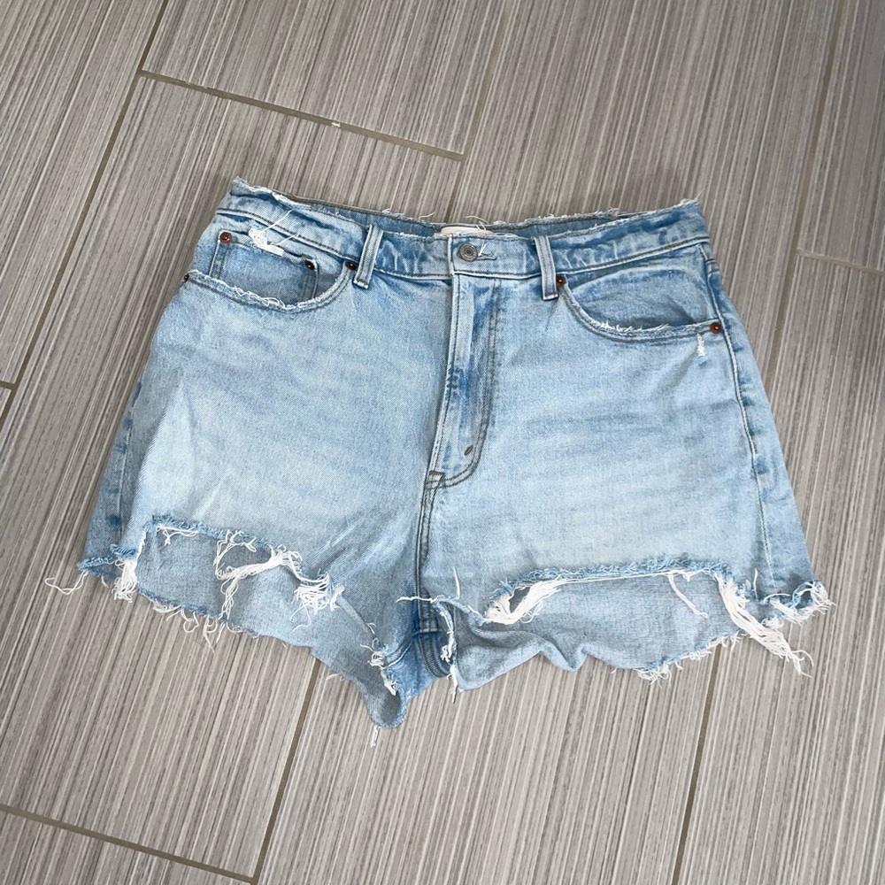 Abercrombie Light Blue Distressed Denim Shorts